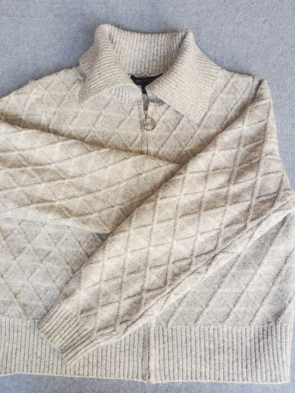 Marc New York Cream Diamond-Pattern Half-Zip Sweater
